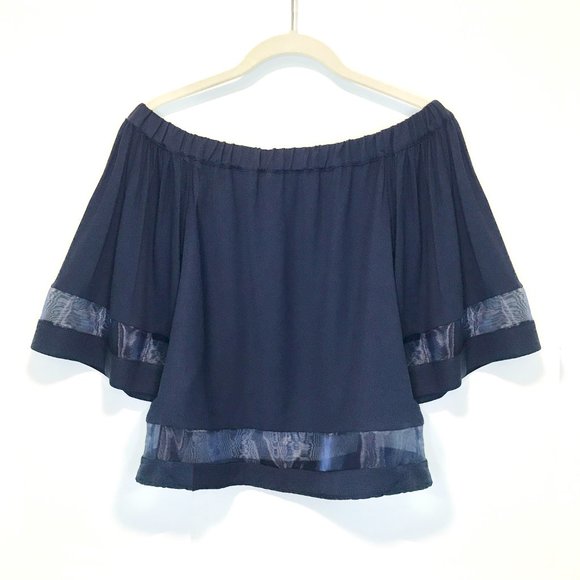 Navy Off Shoulder Top with Sheer Stipes NWT - Picture 5 of 5